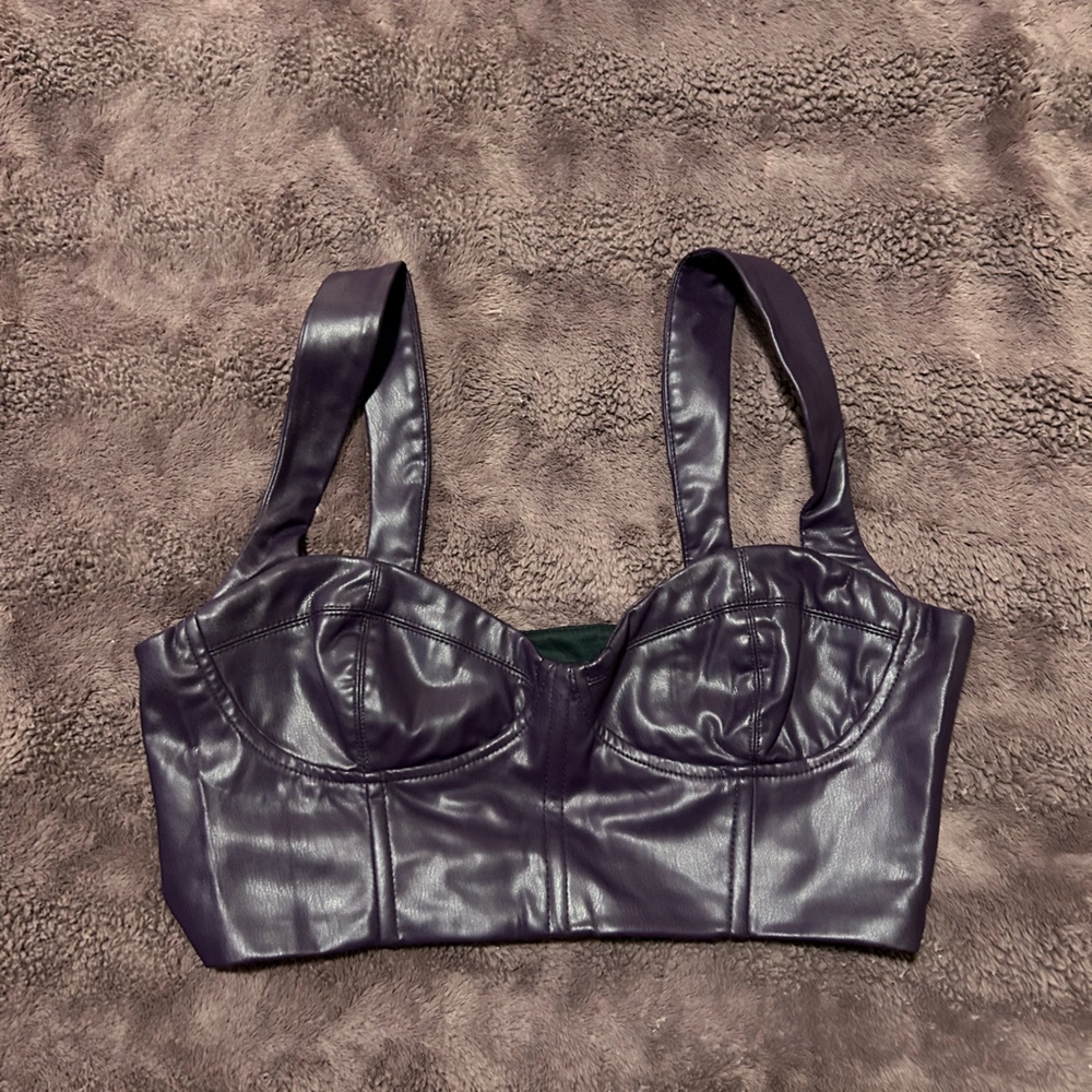 Zara Dark Purple Leather Crop Top